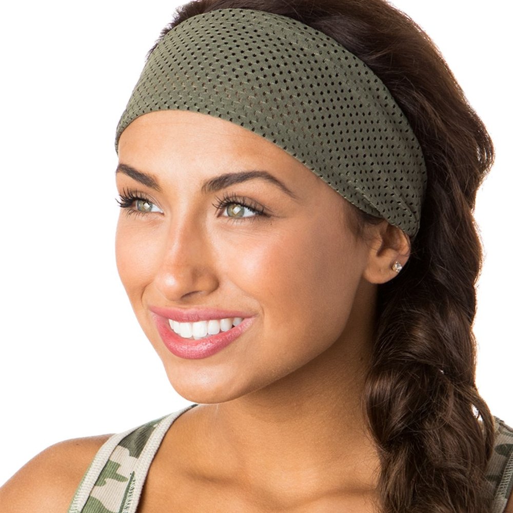Hipsy Adjustable Wide Spandex PETITE & PLUS Size Xflex Jersey Olive Headband